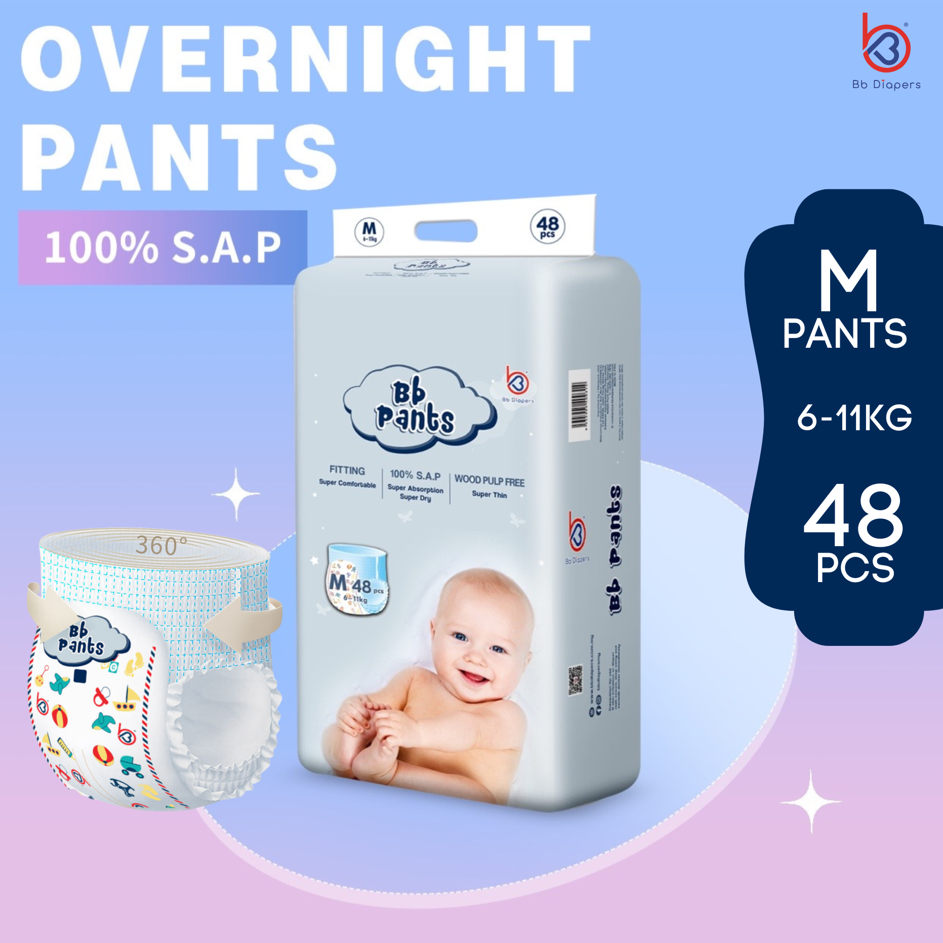 Bb Pants 5 Bags Bundle - Bb Diapers - Ultra-thin overnight diapers